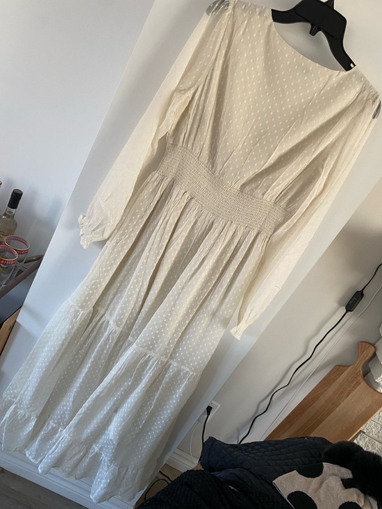 Patrons of Peace Cream Maxi Dress with Smocked Swiss dot tiered long sleeve - Picture 4 of 4
